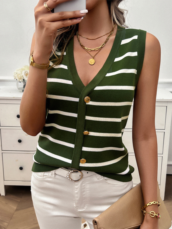 Striped button-down sweater vest from Spring and Summer Women’s Casual V-Neck Contrast Color Cardigan Sweater