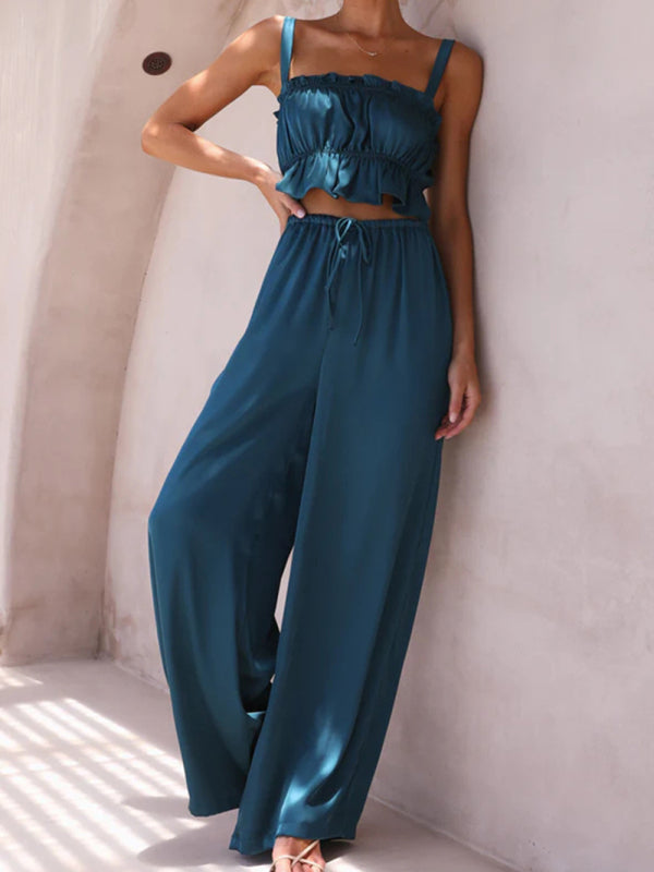 Spring and summer women’s clothing one-neck suspenders wide-leg pants fashion suit
