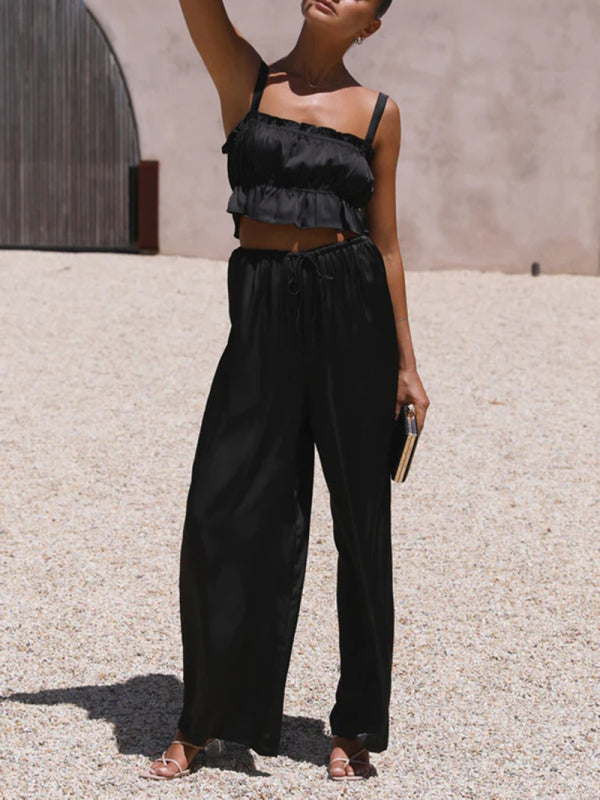 Spring and summer women’s clothing one-neck suspenders wide-leg pants fashion suit