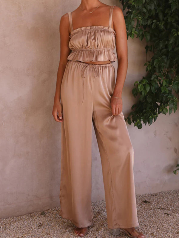 Spring and summer women’s clothing one-neck suspenders wide-leg pants fashion suit