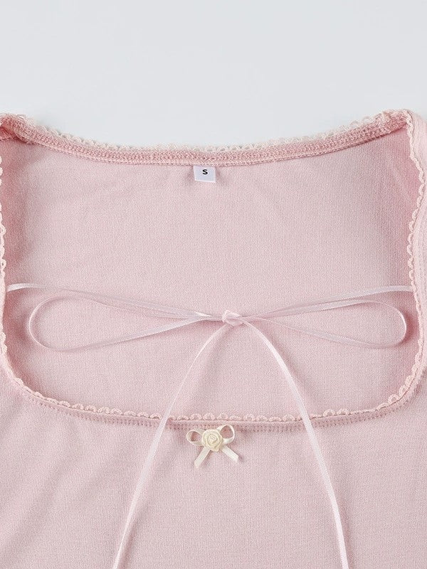 SQUARE-NECK TIE-FRONT TOP WITH SWEET BOW TIE DETAIL