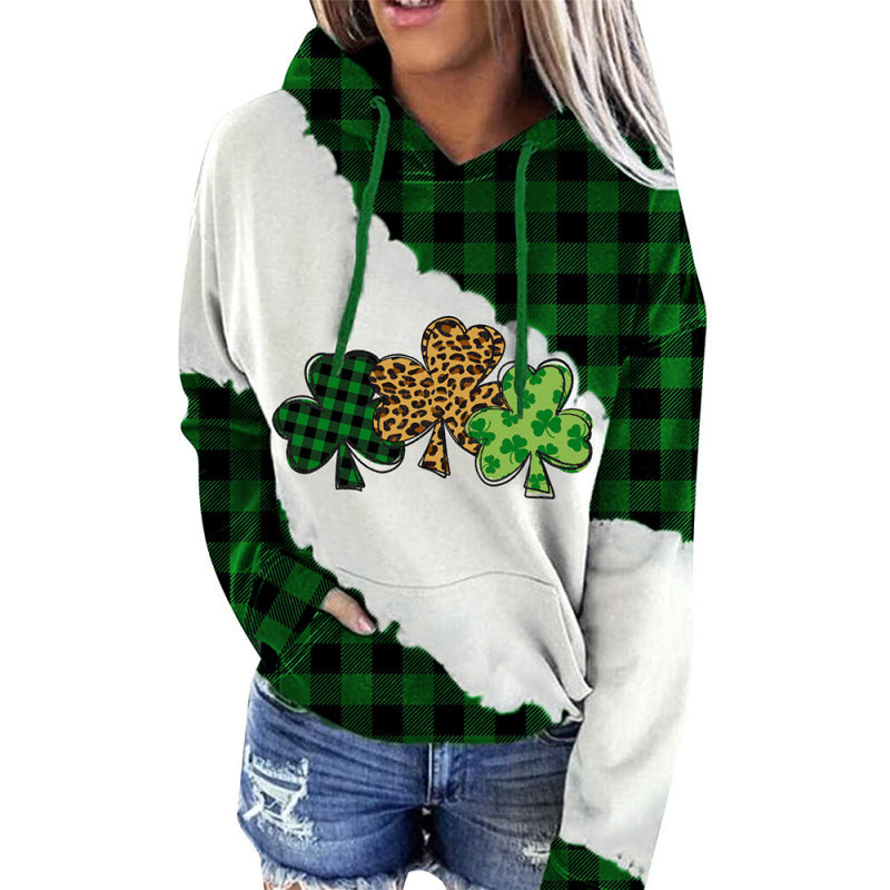 St. Patrick’s Day Shamrock Print Hoodie - Green / S