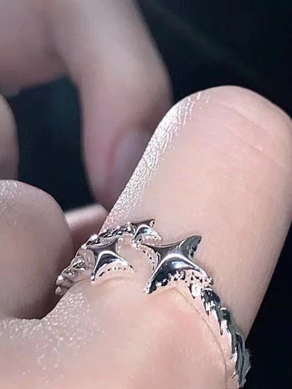 STAR ALLOY CUFF RING - SILVER STAR-SHAPED DESIGN