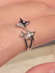 STAR ALLOY CUFF RING - SILVER STAR-SHAPED DESIGN