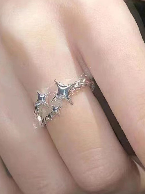 STAR ALLOY CUFF RING - SILVER STAR-SHAPED DESIGN