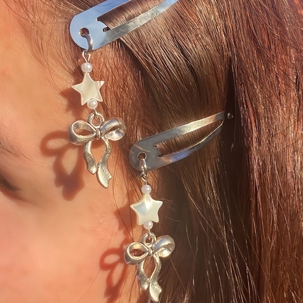 STAR BOW SILVER HAIR CLIP HANGING ACCENTS