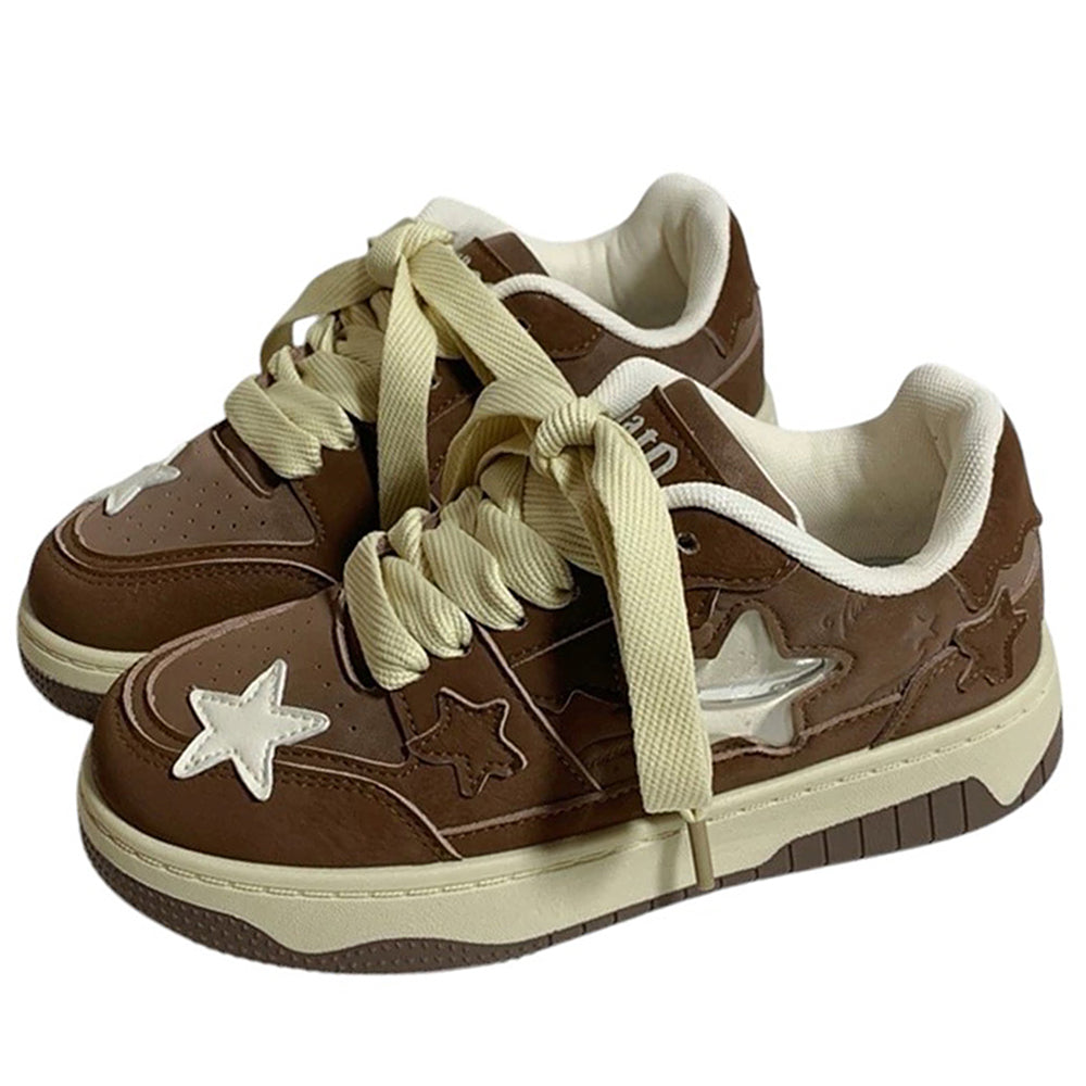 STAR BROWN VEGAN LEATHER SNEAKERS