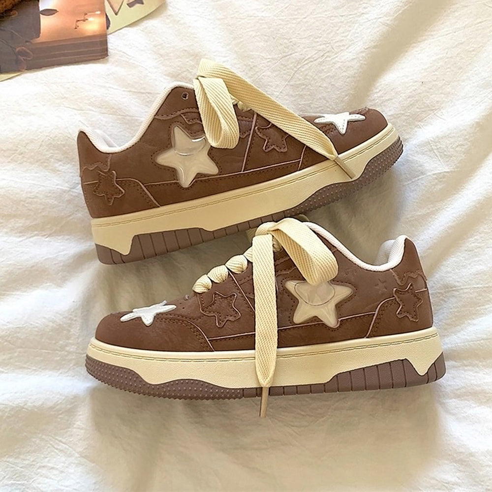 STAR BROWN VEGAN LEATHER SNEAKERS