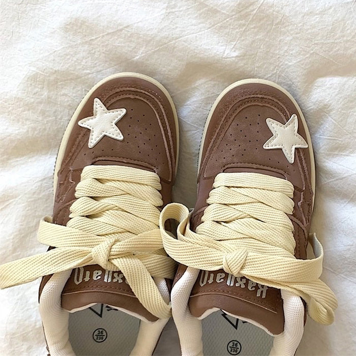 STAR BROWN VEGAN LEATHER SNEAKERS