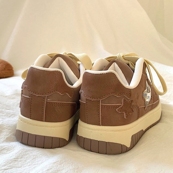 STAR BROWN VEGAN LEATHER SNEAKERS