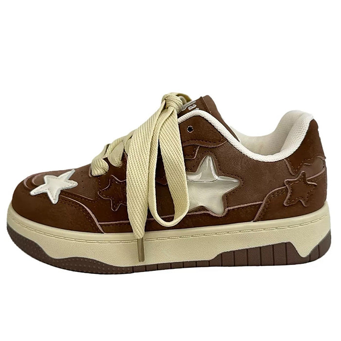STAR BROWN VEGAN LEATHER SNEAKERS