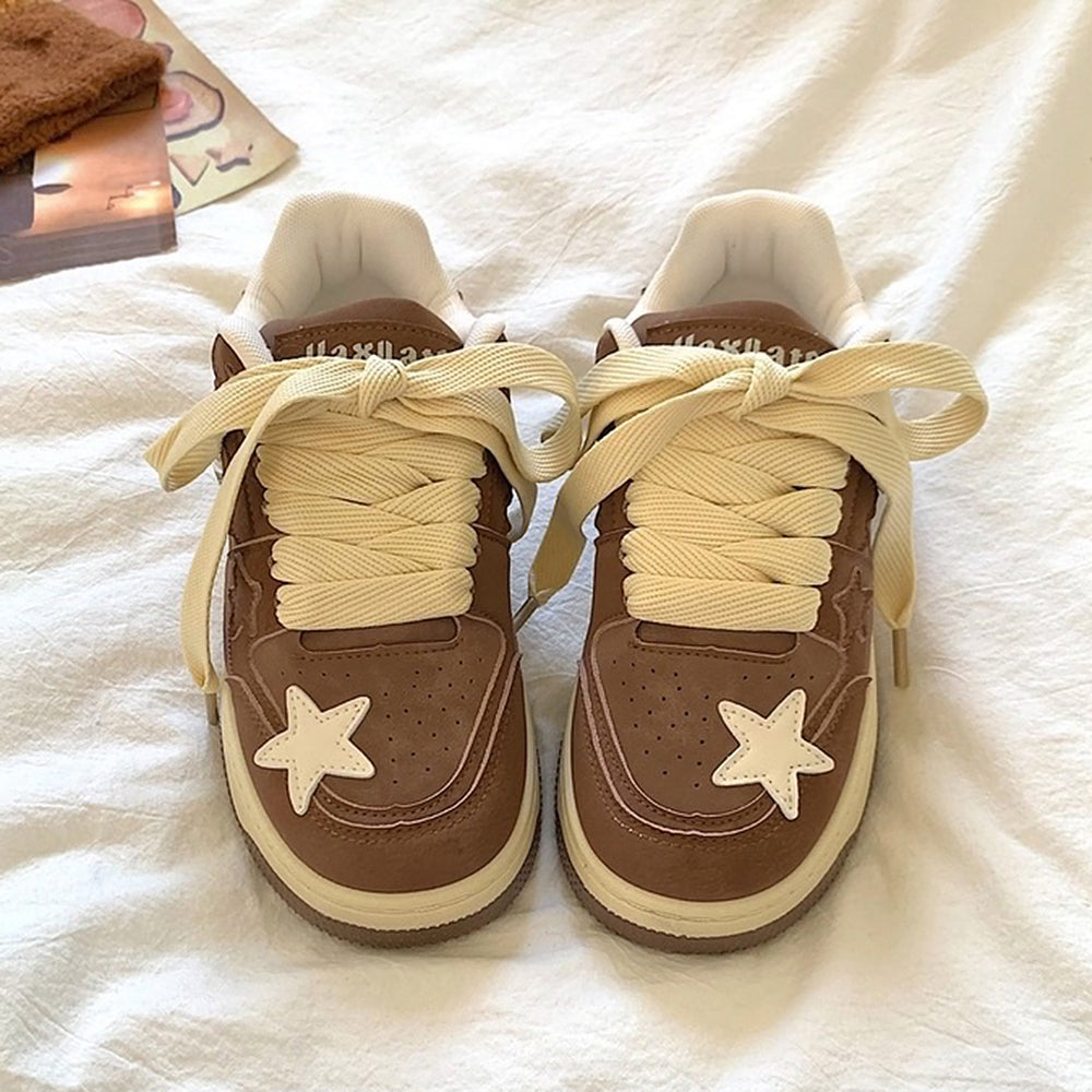 STAR BROWN VEGAN LEATHER SNEAKERS