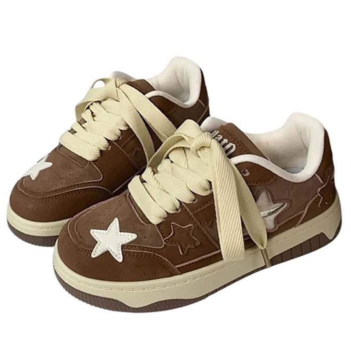 STAR BROWN VEGAN LEATHER SNEAKERS