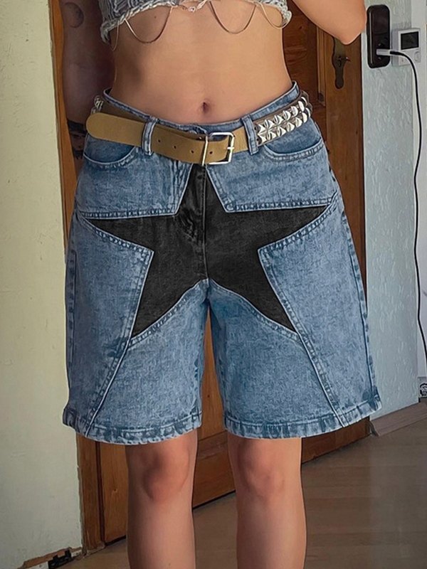 STAR DESIGN DENIM SHORTS WITH SKINNY FIT