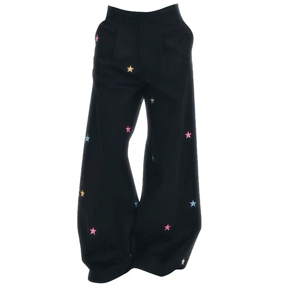 STAR EMBROIDERED BLACK BAGGY PANTS