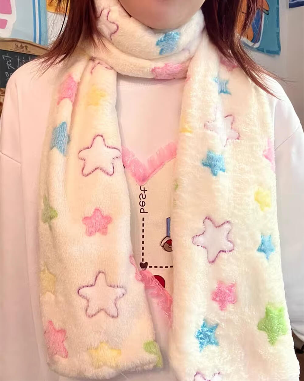 STAR FLUFFY SCARF Y2K STAR PATTERN