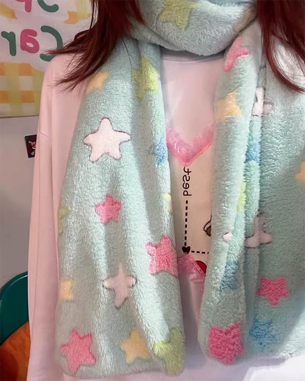 STAR FLUFFY SCARF Y2K STAR PATTERN