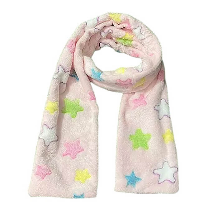 STAR FLUFFY SCARF Y2K STAR PATTERN