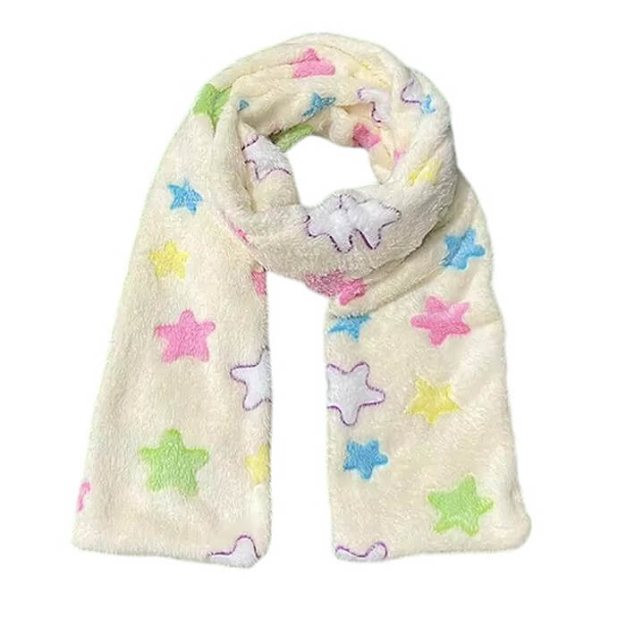 STAR FLUFFY SCARF Y2K STAR PATTERN