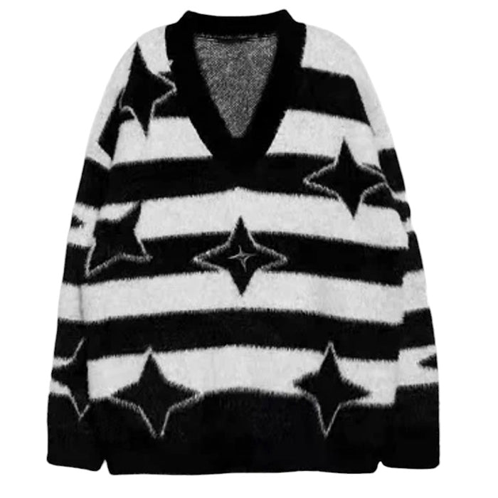 STAR GIRL FUZZY STRIPED SWEATER
