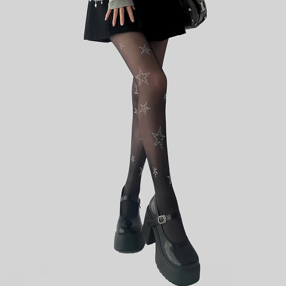STAR GIRL TIGHTS BLACK STAR GIRL RHINESTONE