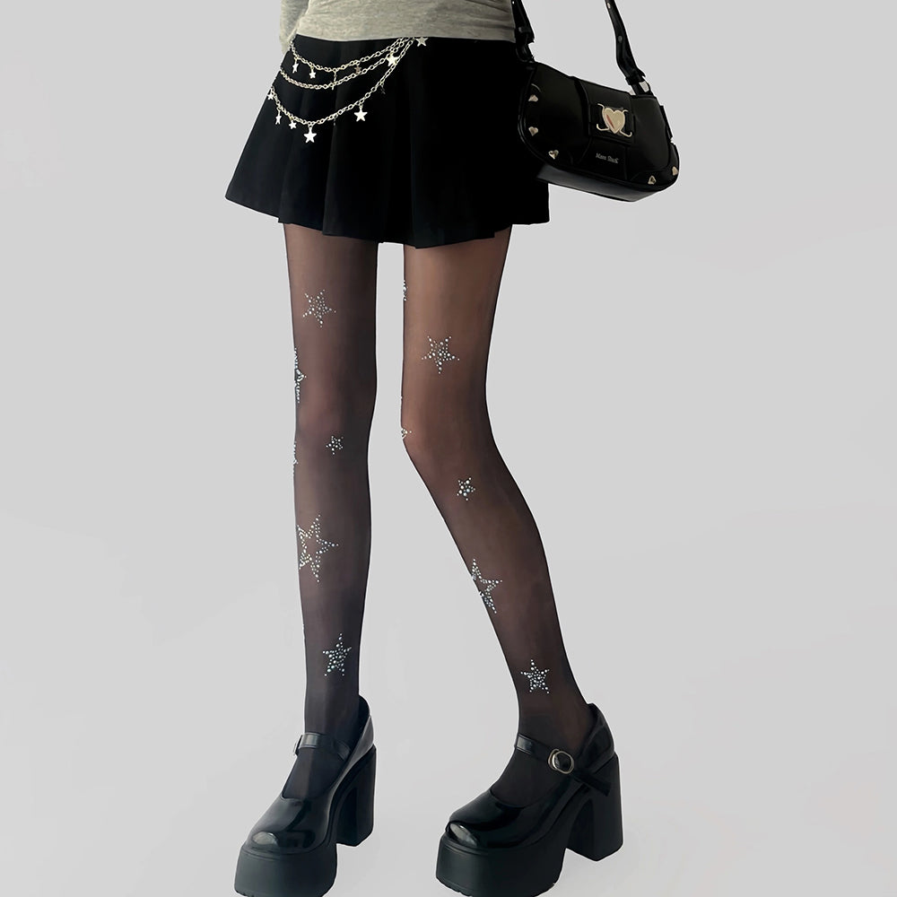 STAR GIRL TIGHTS BLACK STAR GIRL RHINESTONE