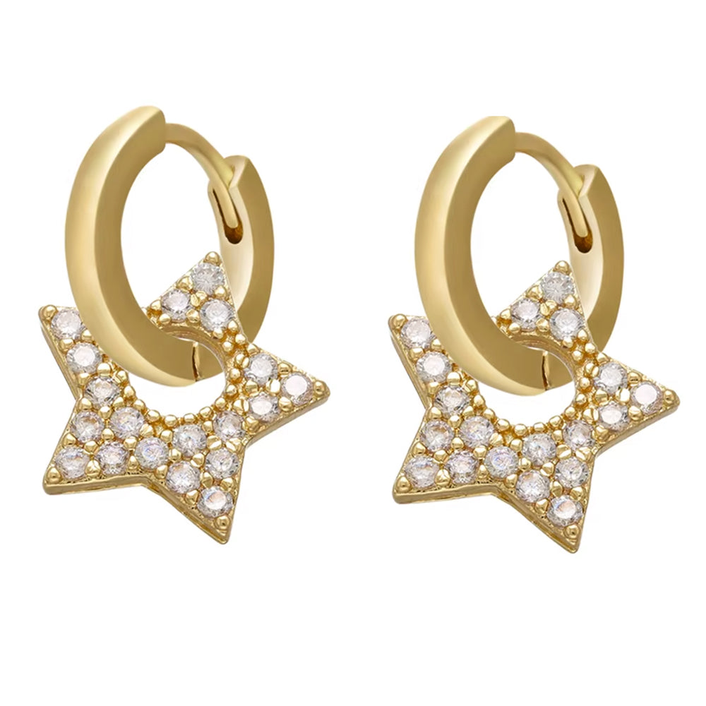 STAR PENDANT GOLD HOOP EARRINGS Y2K
