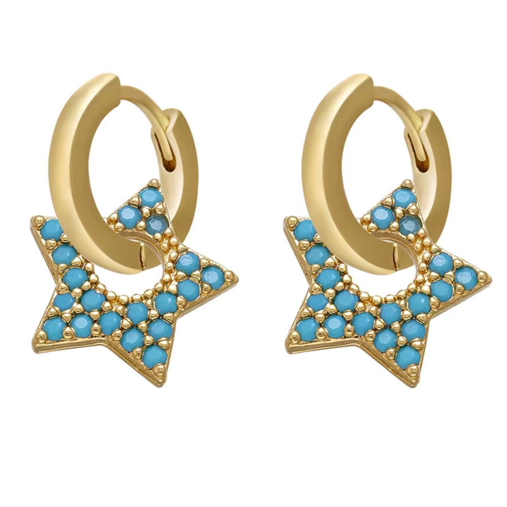 STAR PENDANT GOLD HOOP EARRINGS Y2K