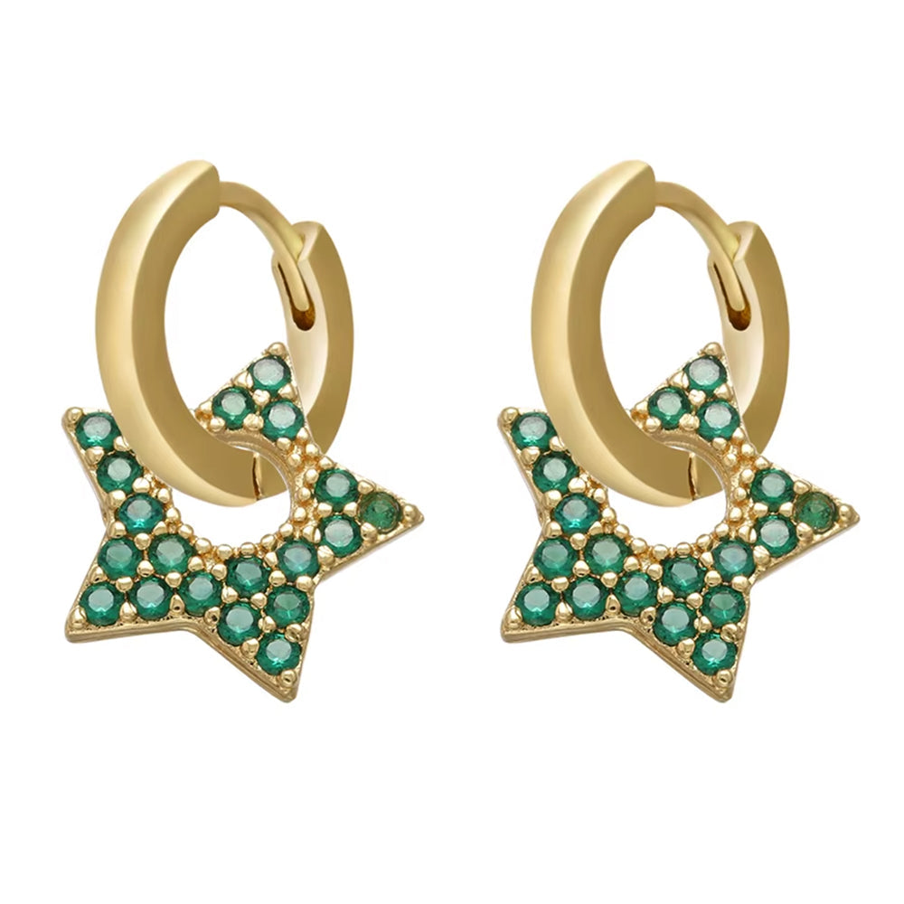 STAR PENDANT GOLD HOOP EARRINGS Y2K