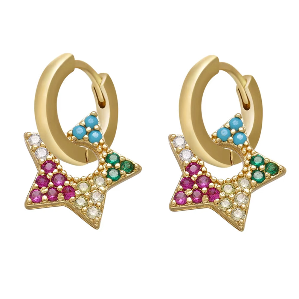 STAR PENDANT GOLD HOOP EARRINGS Y2K