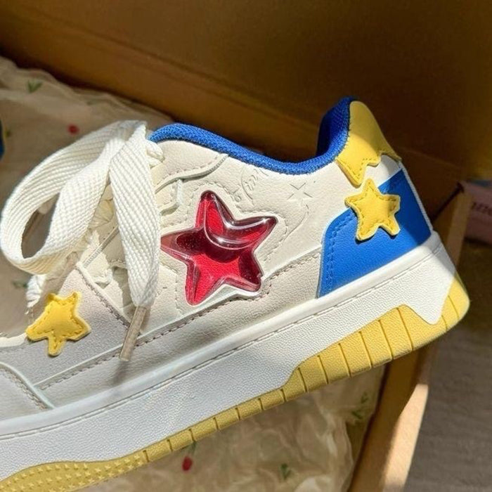 STAR SNEAKERS: BLUE AND YELLOW VEGAN LEATHER JELLY STAR