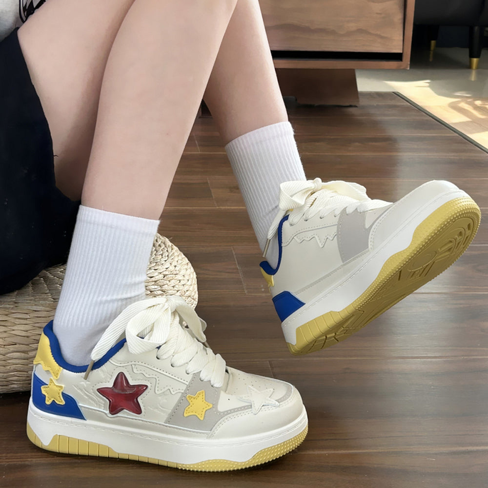 STAR SNEAKERS: BLUE AND YELLOW VEGAN LEATHER JELLY STAR