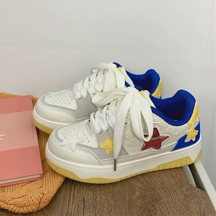 STAR SNEAKERS: BLUE AND YELLOW VEGAN LEATHER JELLY STAR