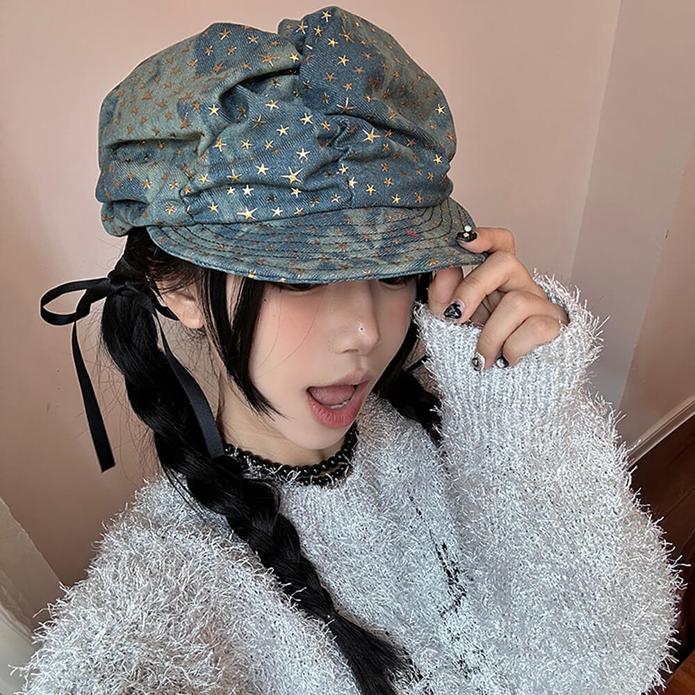 STAR STUDS DENIM HAT Y2K STARS