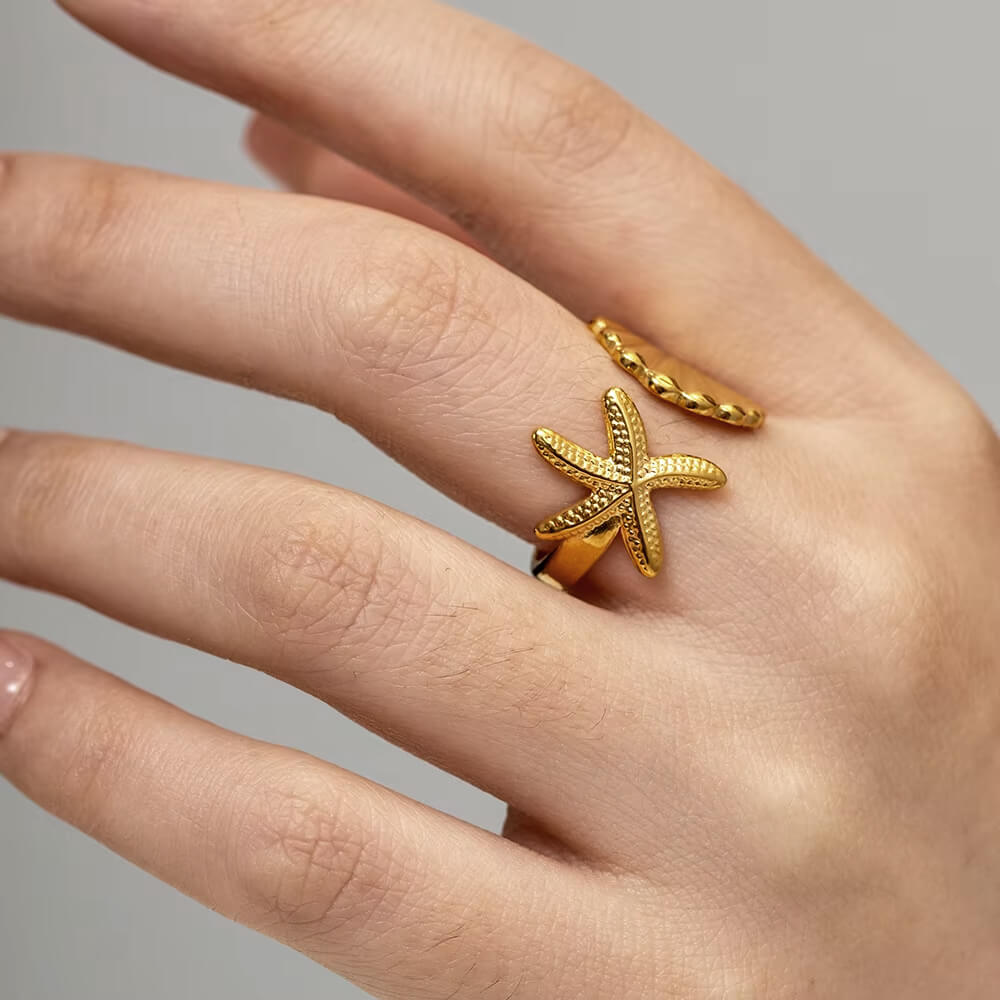 STARFISH SEASHELL RING OCEAN ELEGANCE JEWELRY COLLECTION