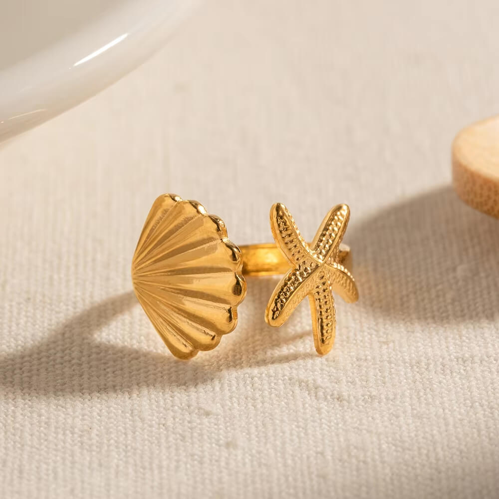 STARFISH SEASHELL RING OCEAN ELEGANCE JEWELRY COLLECTION