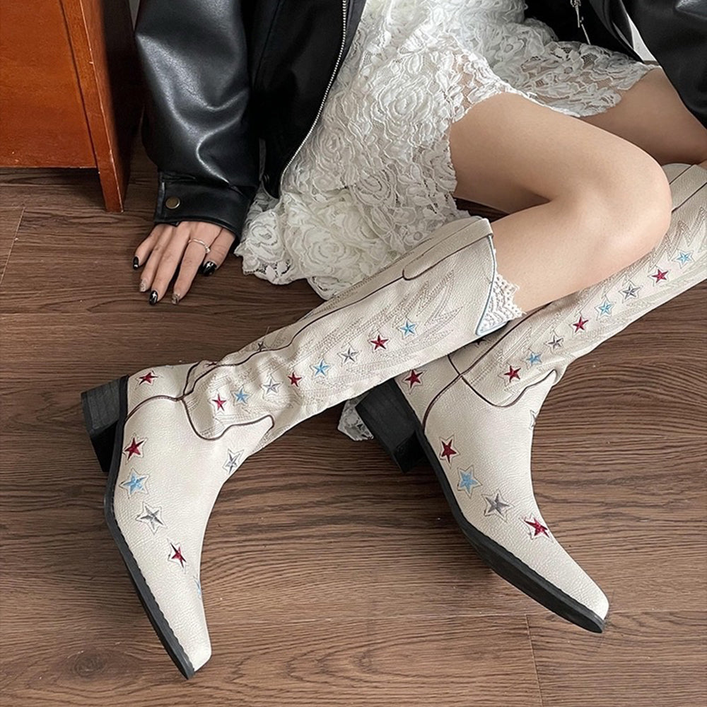 STARRY NIGHT VEGAN LEATHER COWBOY BOOTS Y2K WESTERN STAR