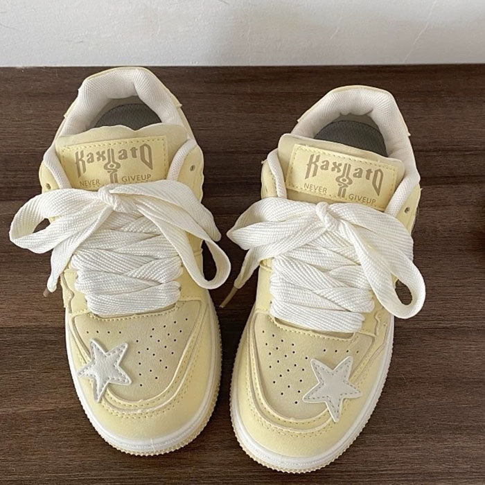 STARRY VEGAN LEATHER SNEAKERS PASTEL YELLOW STAR AESTHETIC