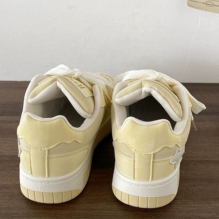 STARRY VEGAN LEATHER SNEAKERS PASTEL YELLOW STAR AESTHETIC