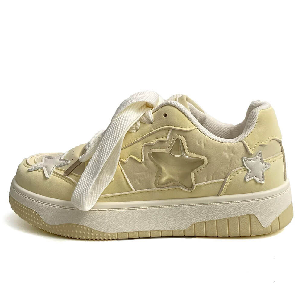 STARRY VEGAN LEATHER SNEAKERS PASTEL YELLOW STAR AESTHETIC