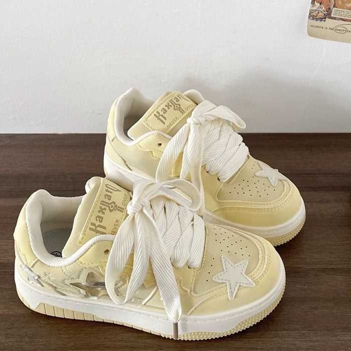 STARRY VEGAN LEATHER SNEAKERS PASTEL YELLOW STAR AESTHETIC