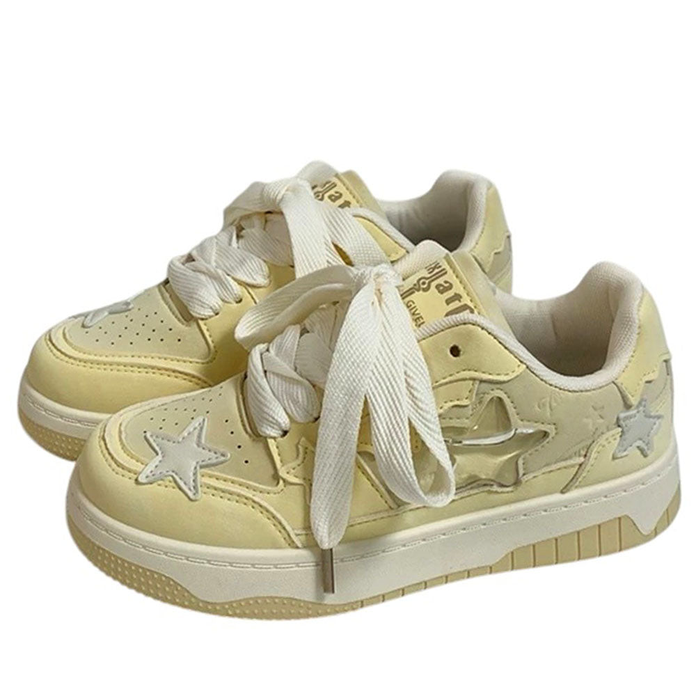 STARRY VEGAN LEATHER SNEAKERS PASTEL YELLOW STAR AESTHETIC