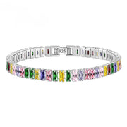 STERLING SILVER TENNIS BRACELET WITH COLORFUL RECTANGULAR STONES