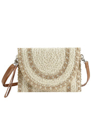 Stitch Detail Straw Clutch Crossbody Bag