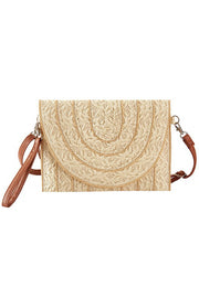 Stitch Trim Design Straw Clutch Crossbody Bag