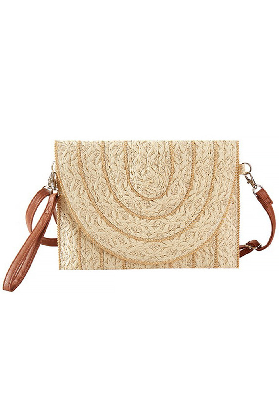 Stitch Trim Design Straw Clutch Crossbody Bag