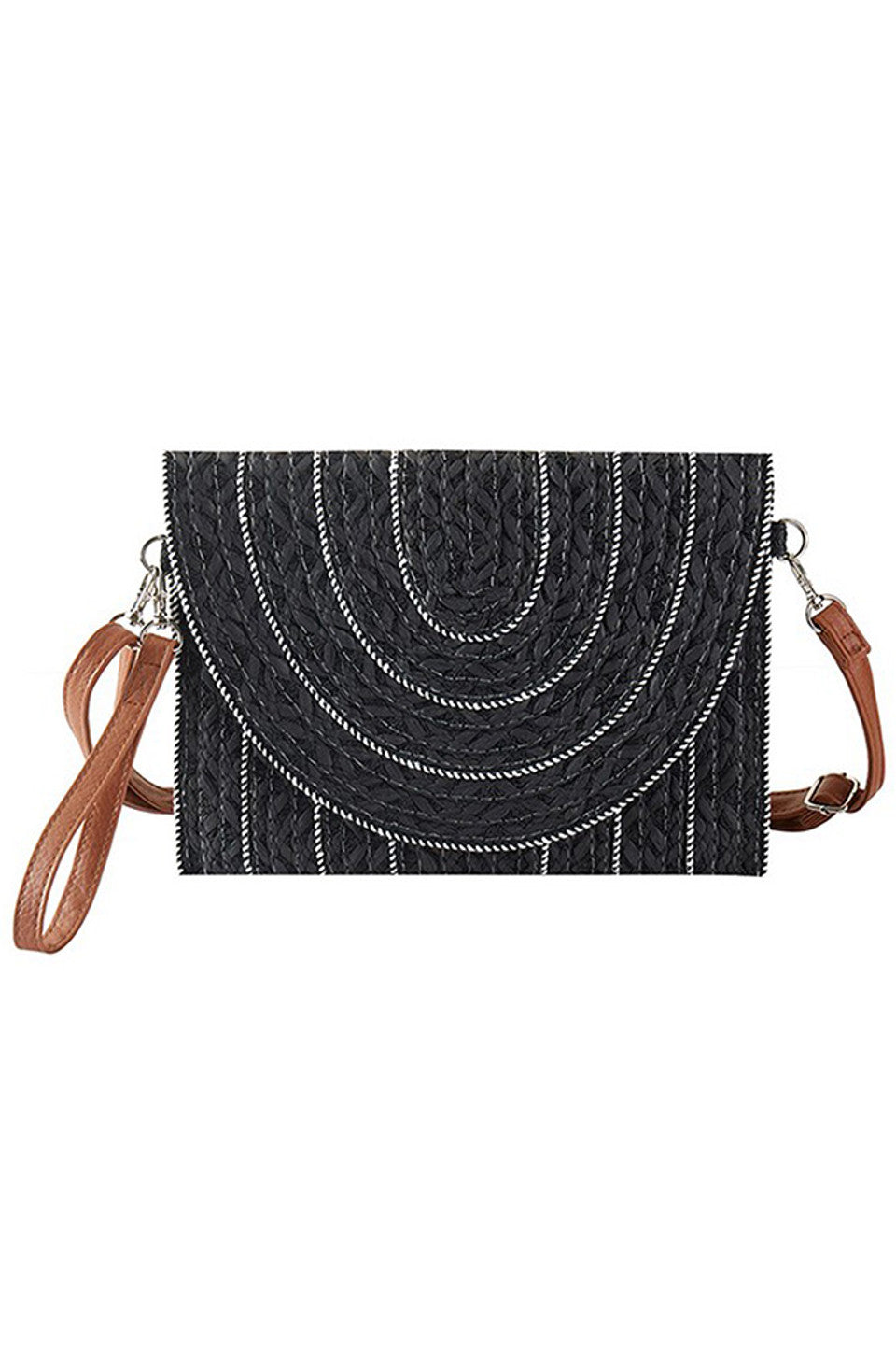 Stitch Trim Design Straw Clutch Crossbody Bag