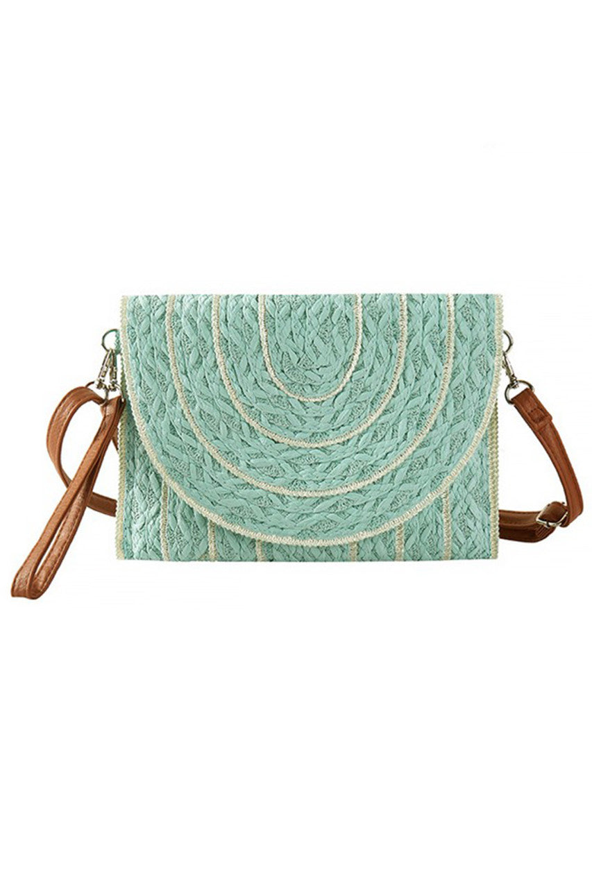 Stitch Trim Design Straw Clutch Crossbody Bag