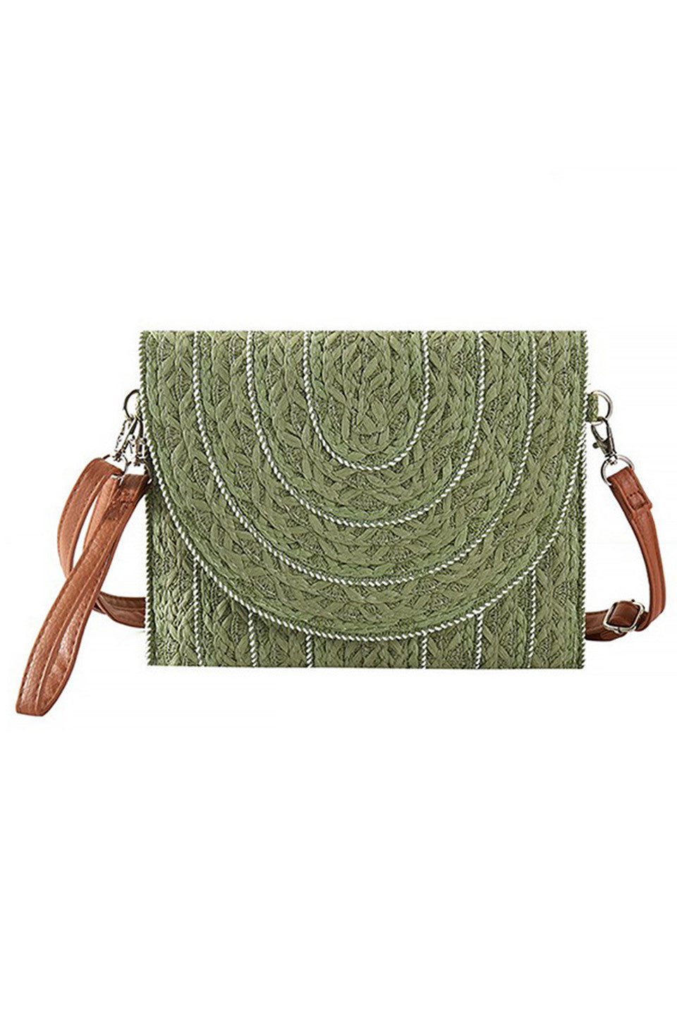 Stitch Trim Design Straw Clutch Crossbody Bag