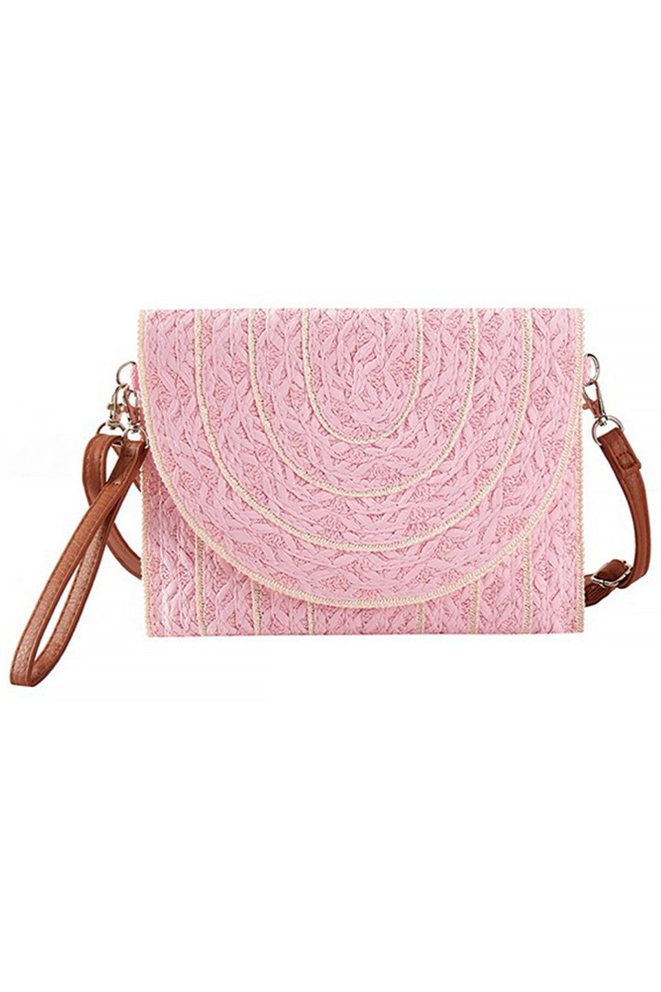 Stitch Trim Design Straw Clutch Crossbody Bag